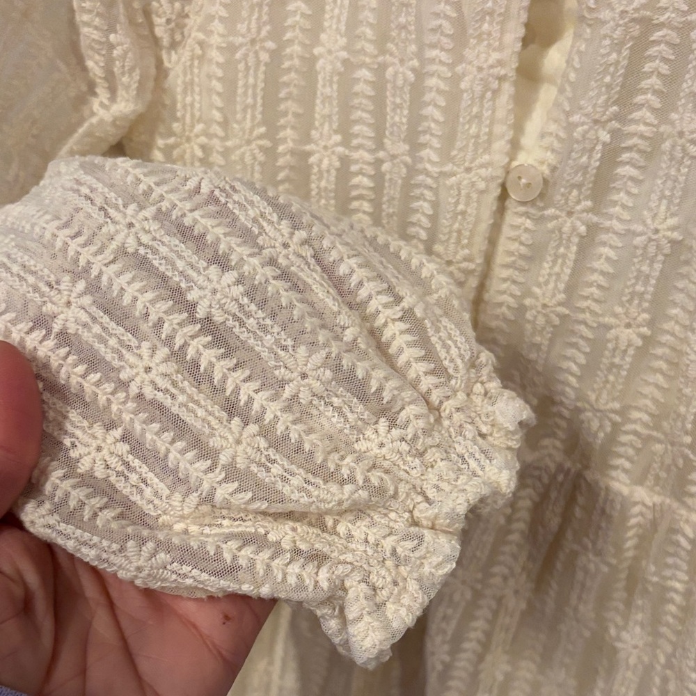 Zara Cream Textured Kids Dress - Picture 3 of 5